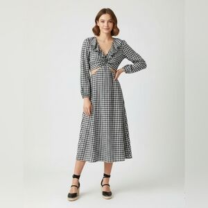 NWT Gingham Cutout Midi Dress Sz L
